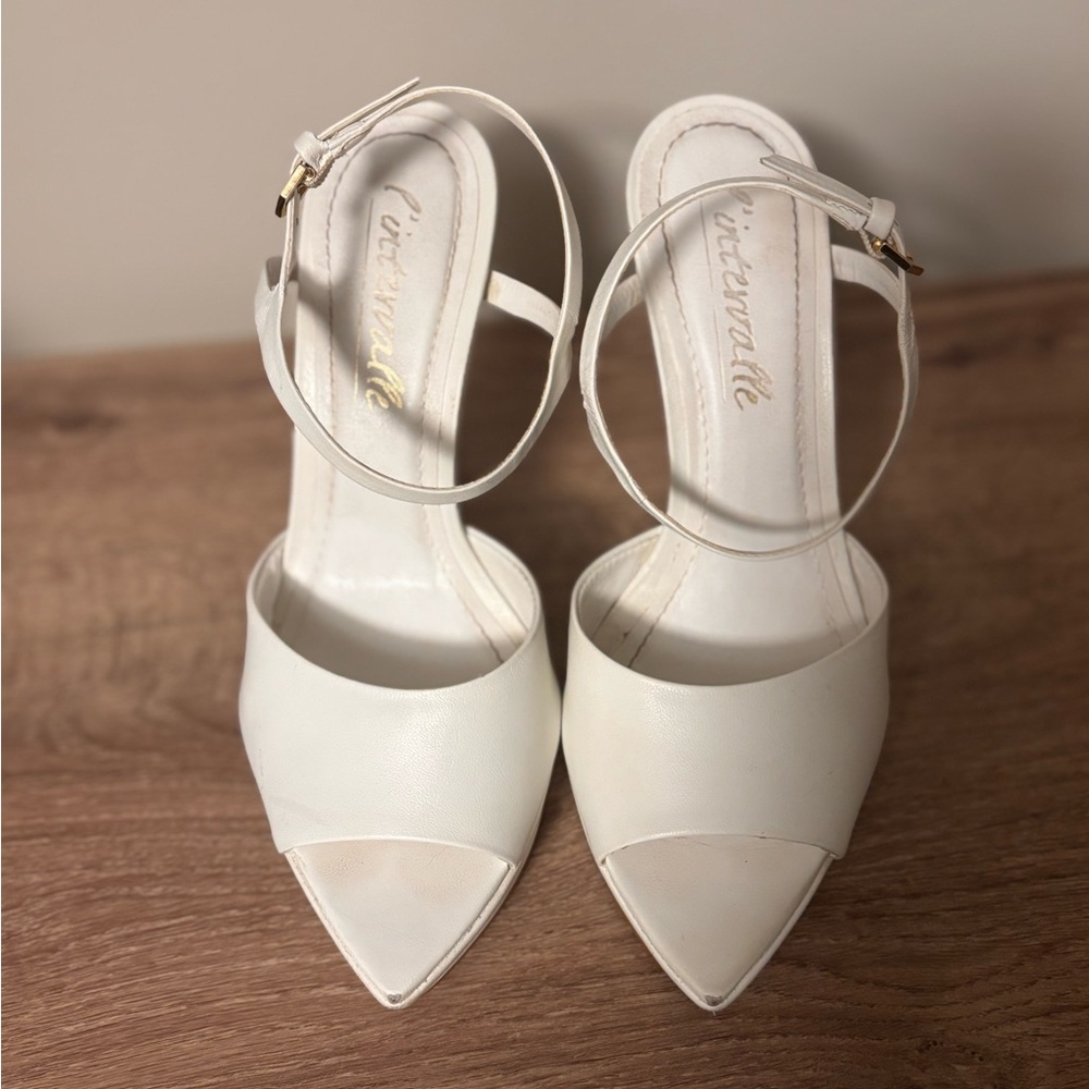 L'INTERVALLE White Pointed-Toe Ankle-Strap Heels